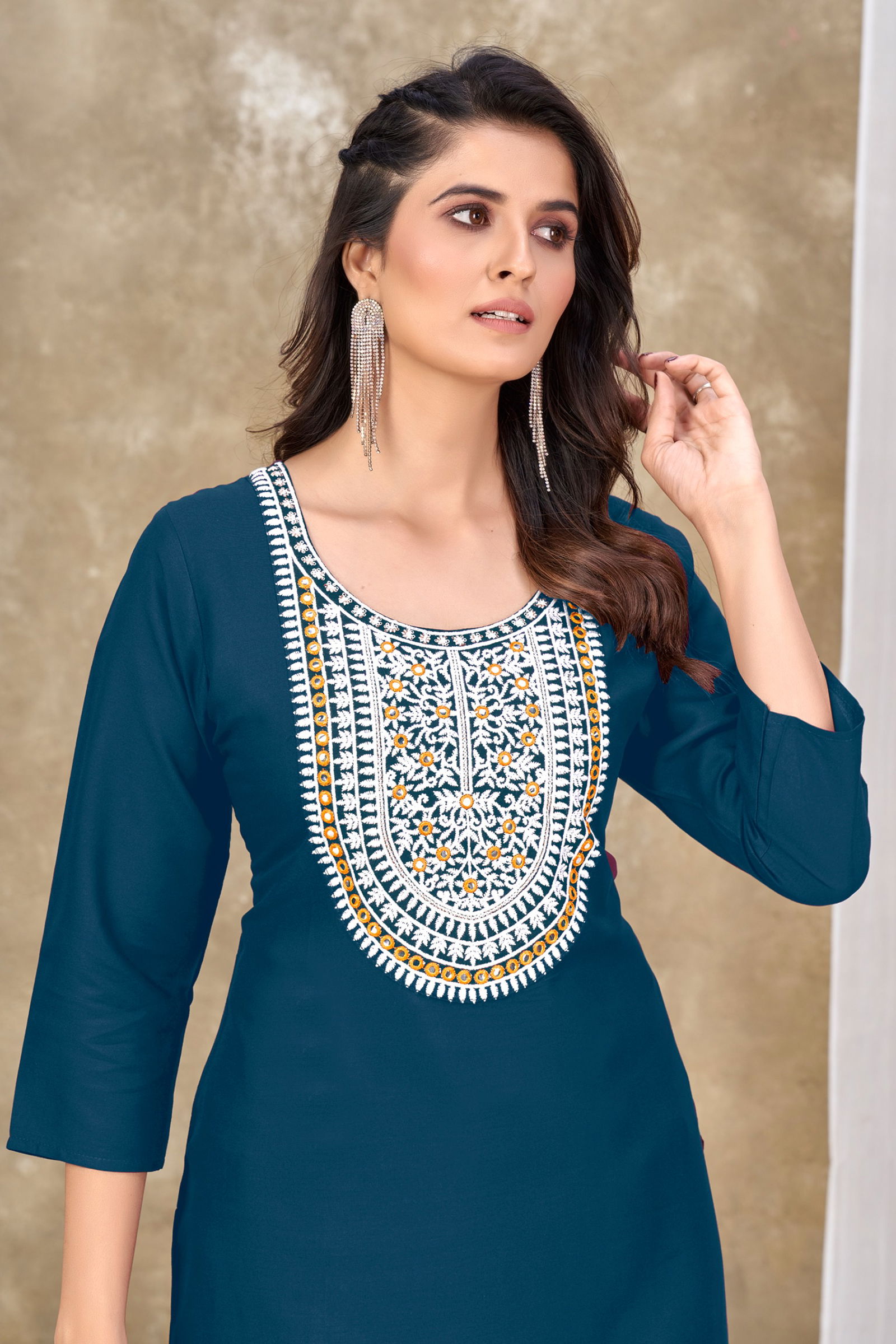 Anupama By Banwery Rayon Mirror Embroidery Kurtis Wholesale Market In Surat